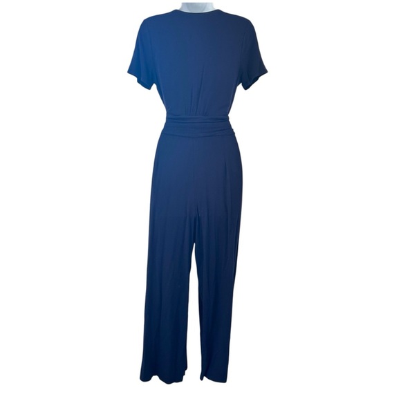 Boden Ellen Jersey Knit Crop Wide Leg Jumpsuit Navy Size 6 Tie Waist Wrap Top - Picture 8 of 16
